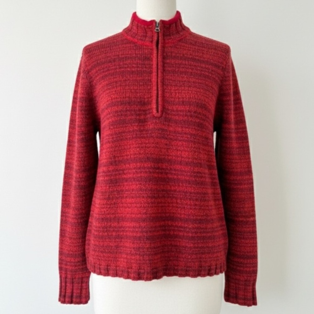 Woolrich Women's Red Heather Half Zip Mock Neck Cotton Blend Sweater Size Large